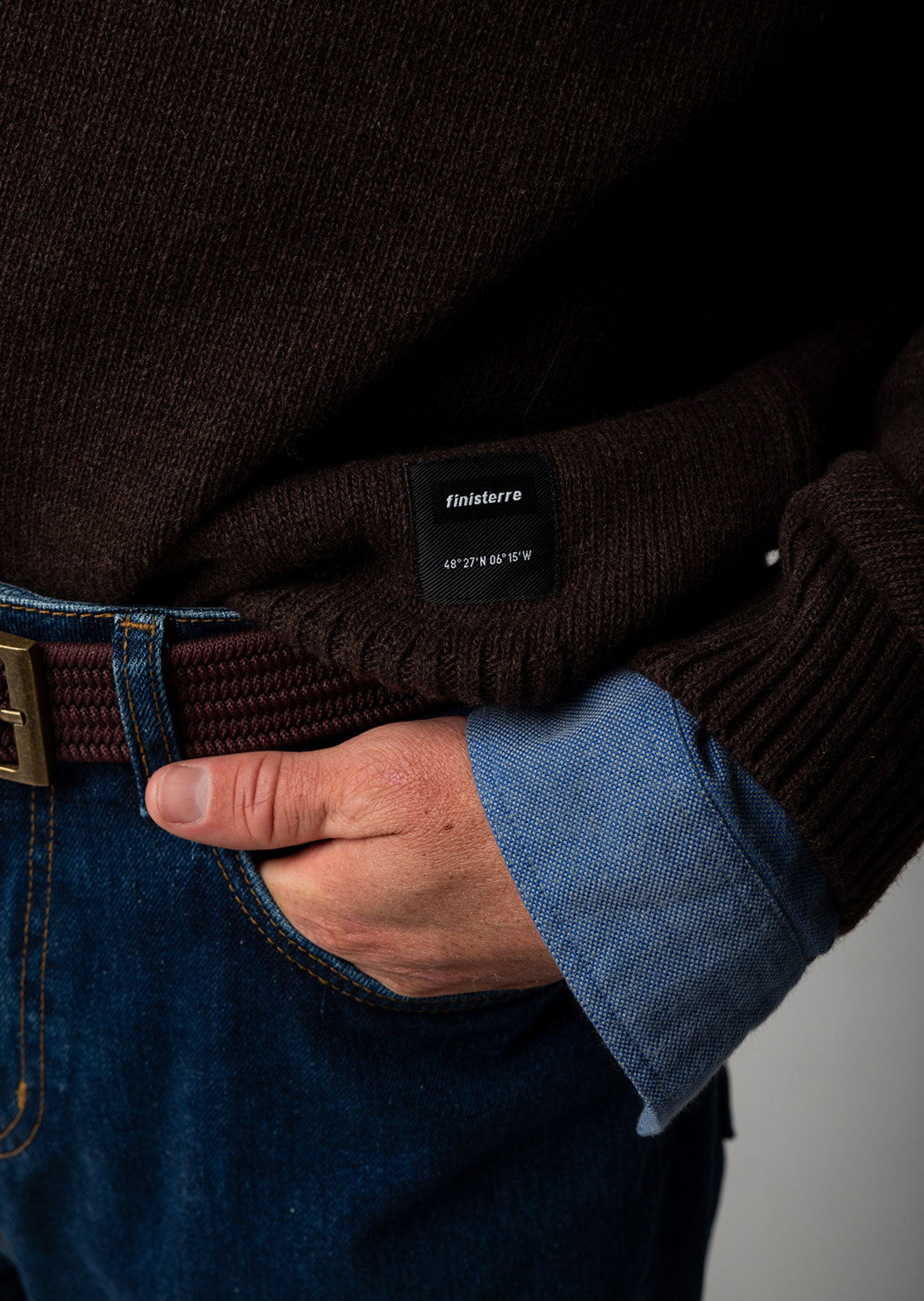Finisterre Men's Escall Crewneck Sweater Coffee Brown