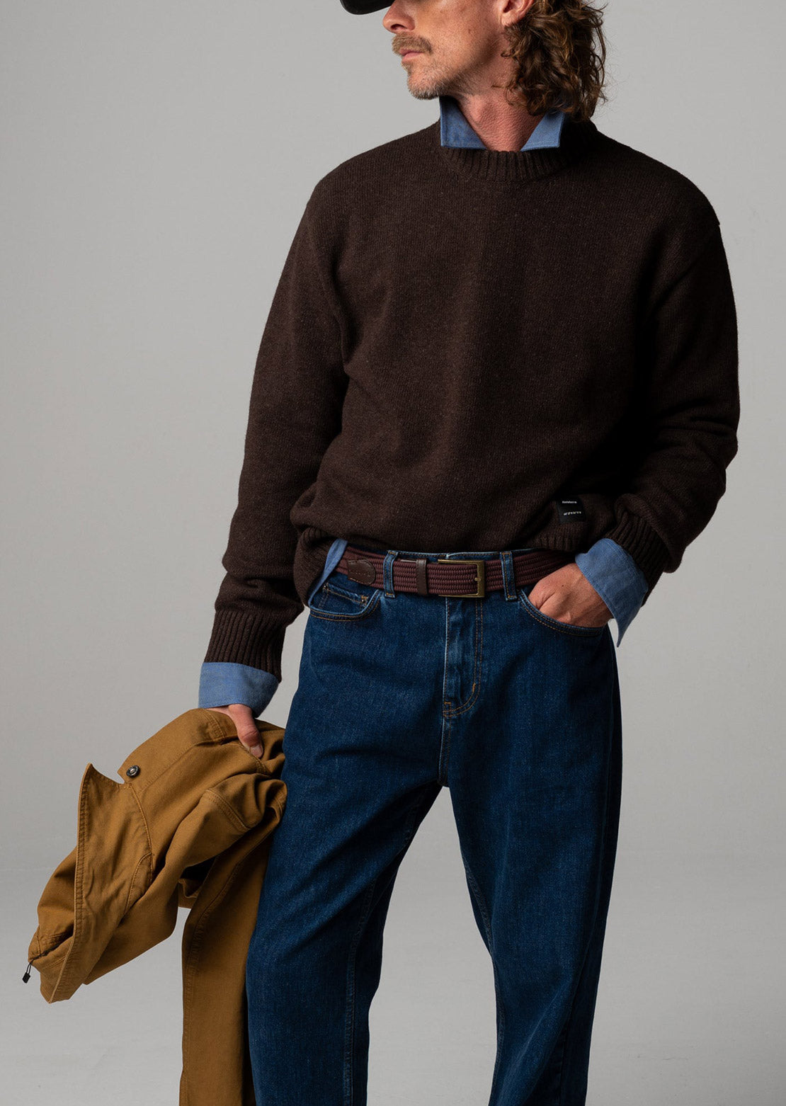 Finisterre Men's Escall Crewneck Sweater Coffee Brown