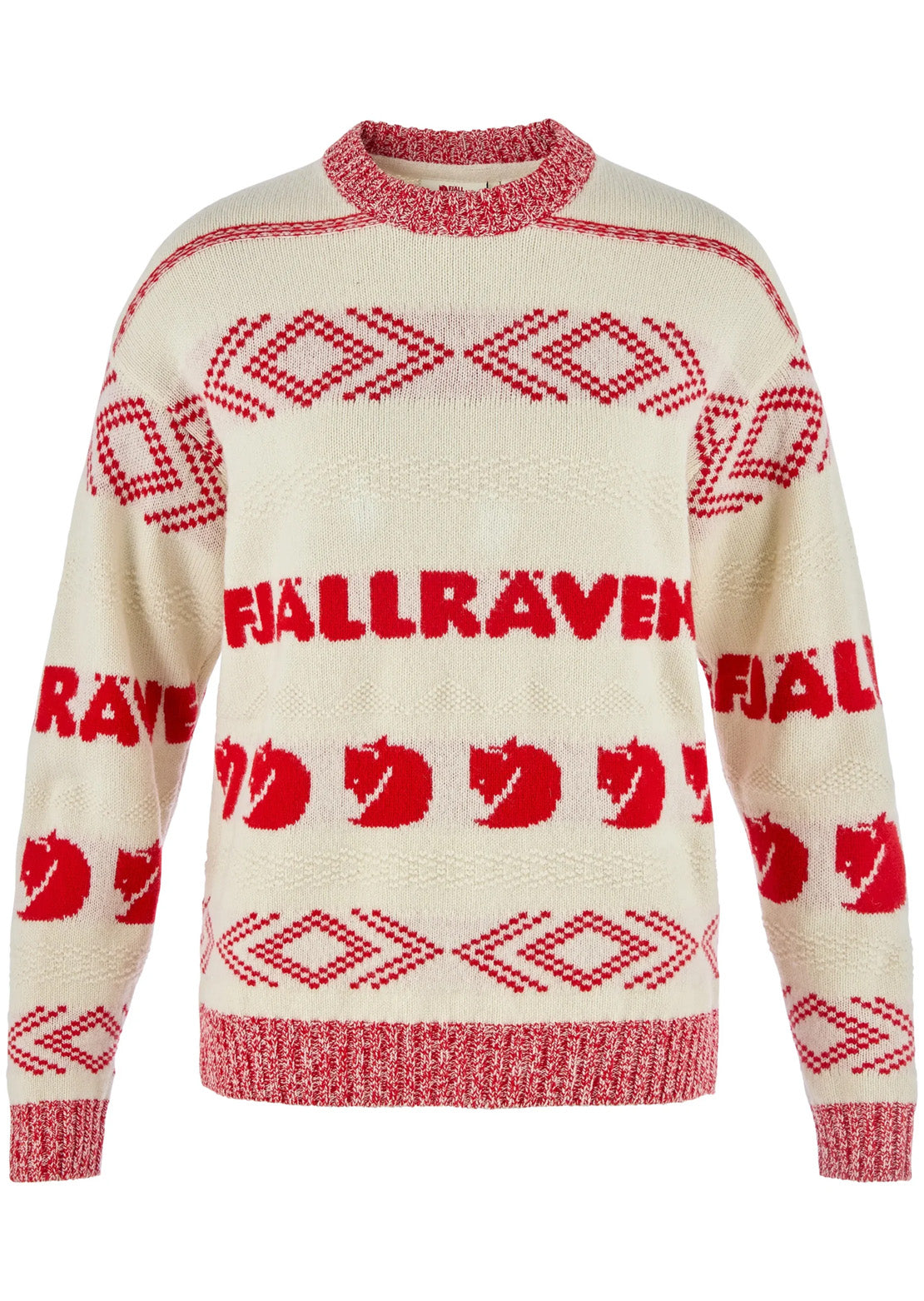 Fjallraven Women's Ovik Jacquard Knit Sweater Chalk White/True Red