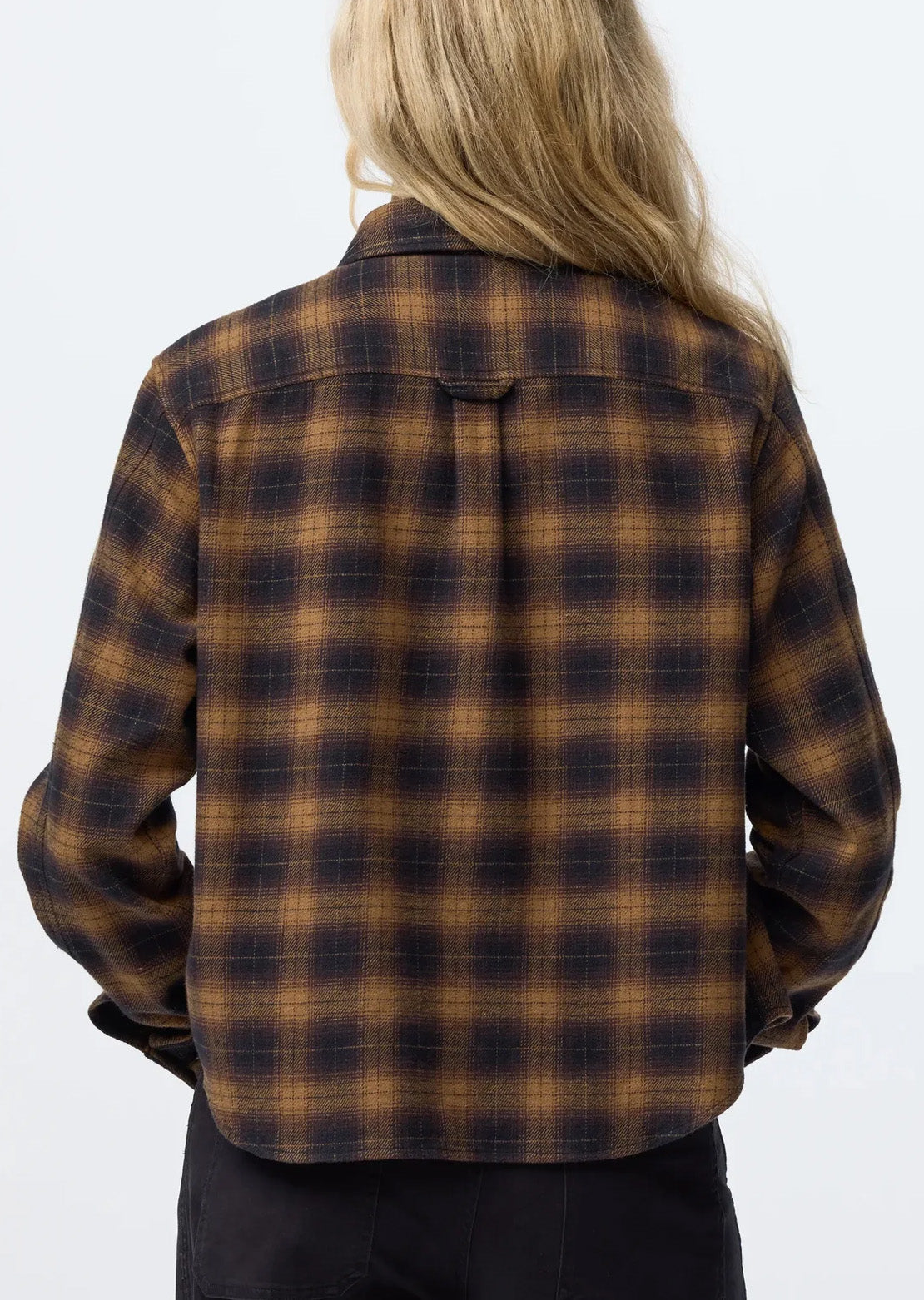 Fjallraven Women's Ovik Boxy Flannel Button Up Shirt Black Wood Brown