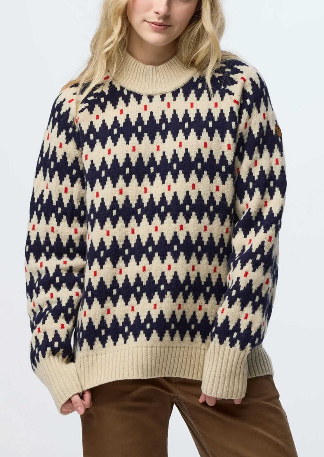 Fjallraven Women's Ovik Jacquard Knit Sweater Light Beige/Dark Navy