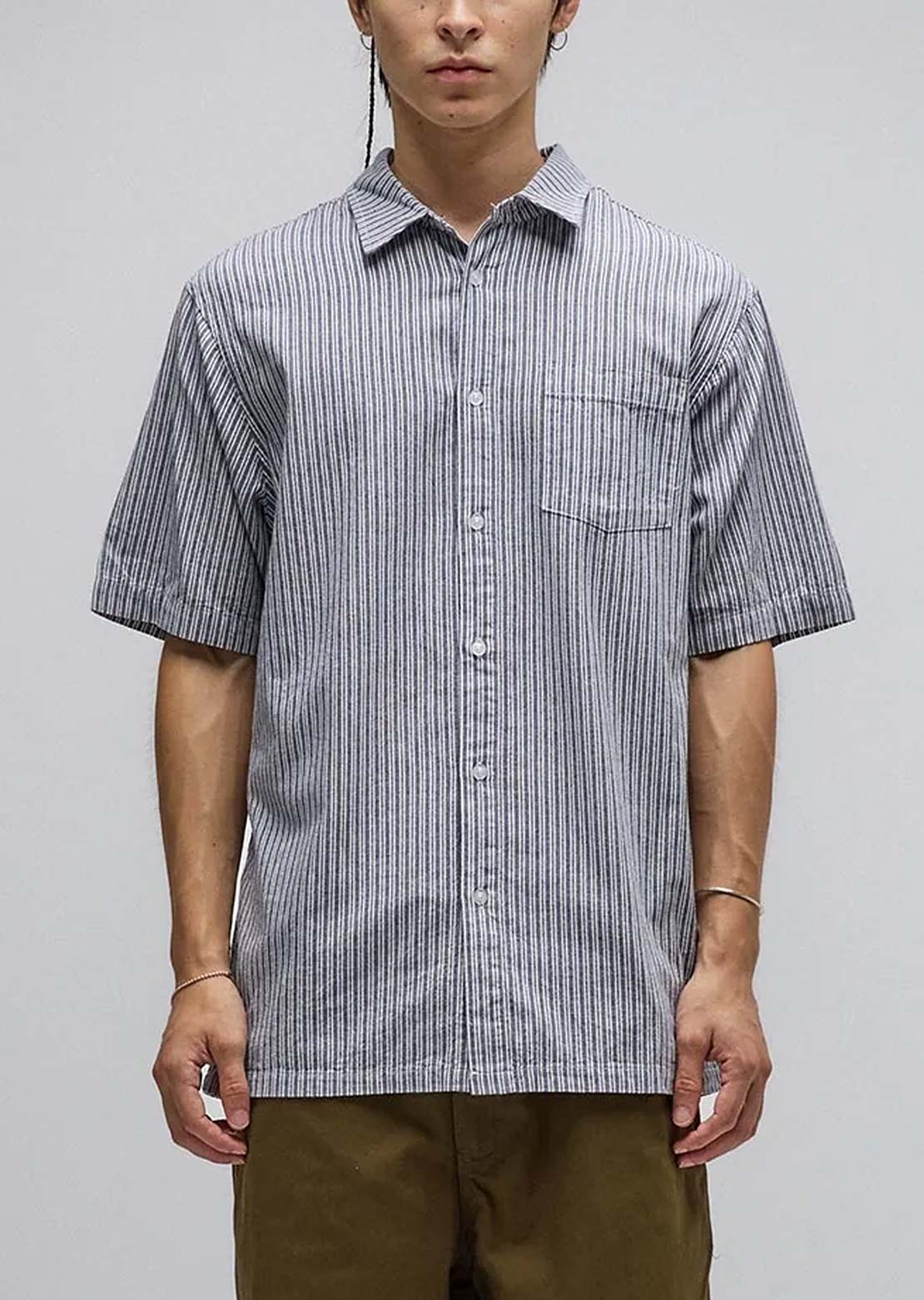 Former Men's Reynolds Stripe Button Up Shirt Bone Navy