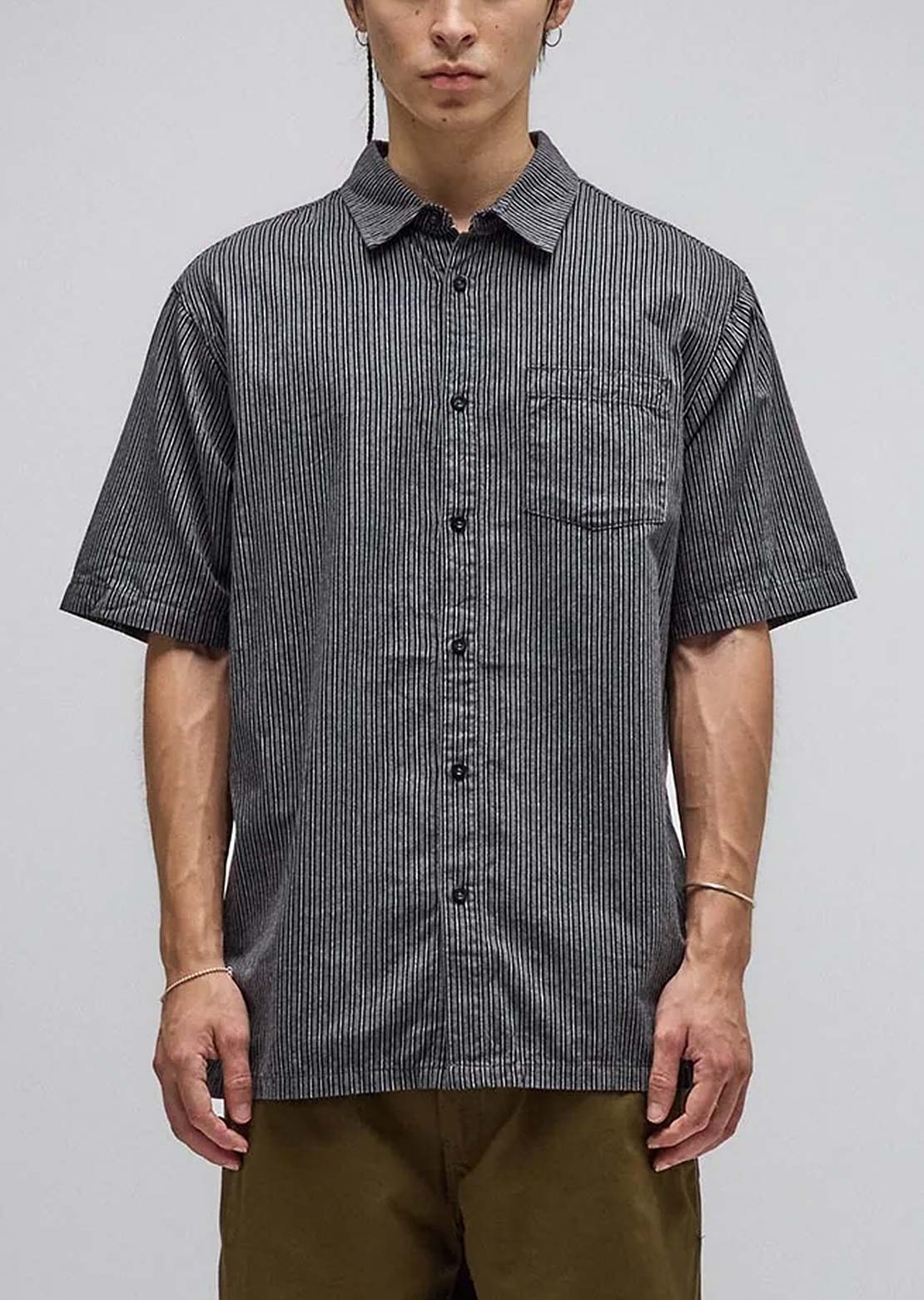 Former Men's Reynolds Stripe Button Up Shirt Worn Black