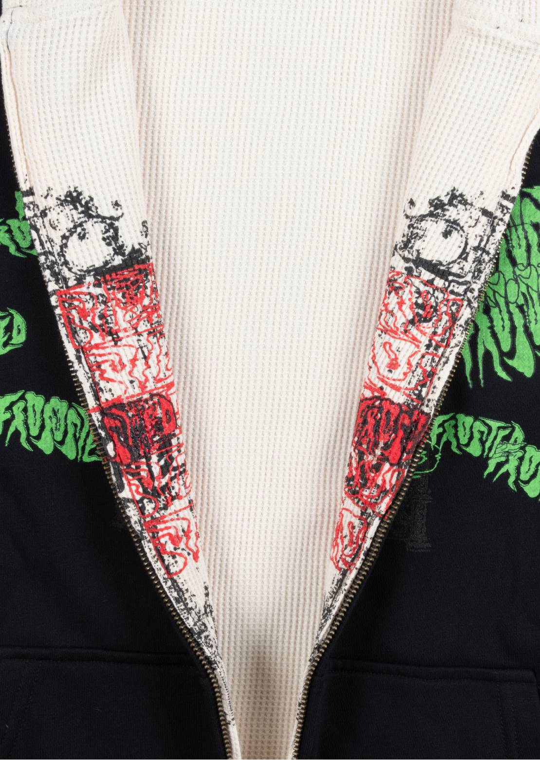 Frosted Unisex Reversible Waffle Zip Up Hood Beige/Black
