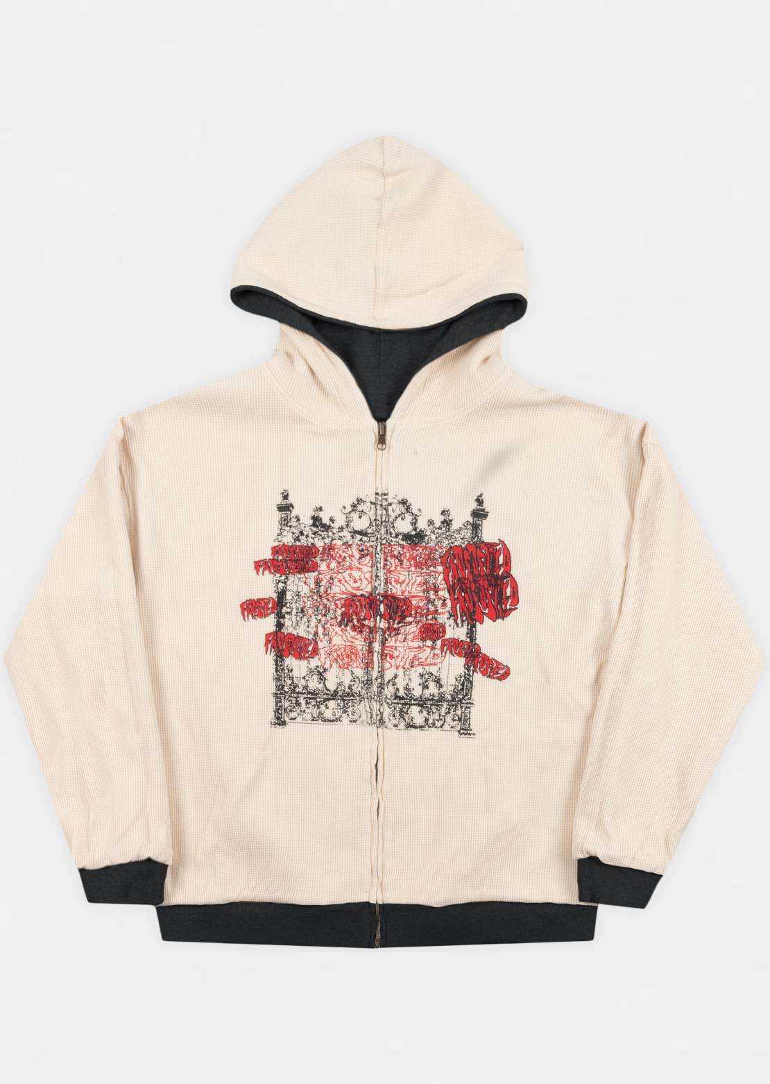 Frosted Unisex Reversible Waffle Zip Up Hood Beige/Black