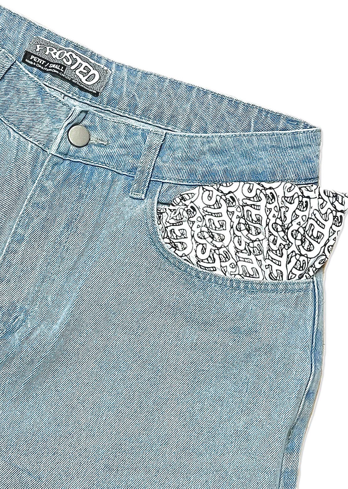 Frosted Wavy Jeans Pants Light Blue