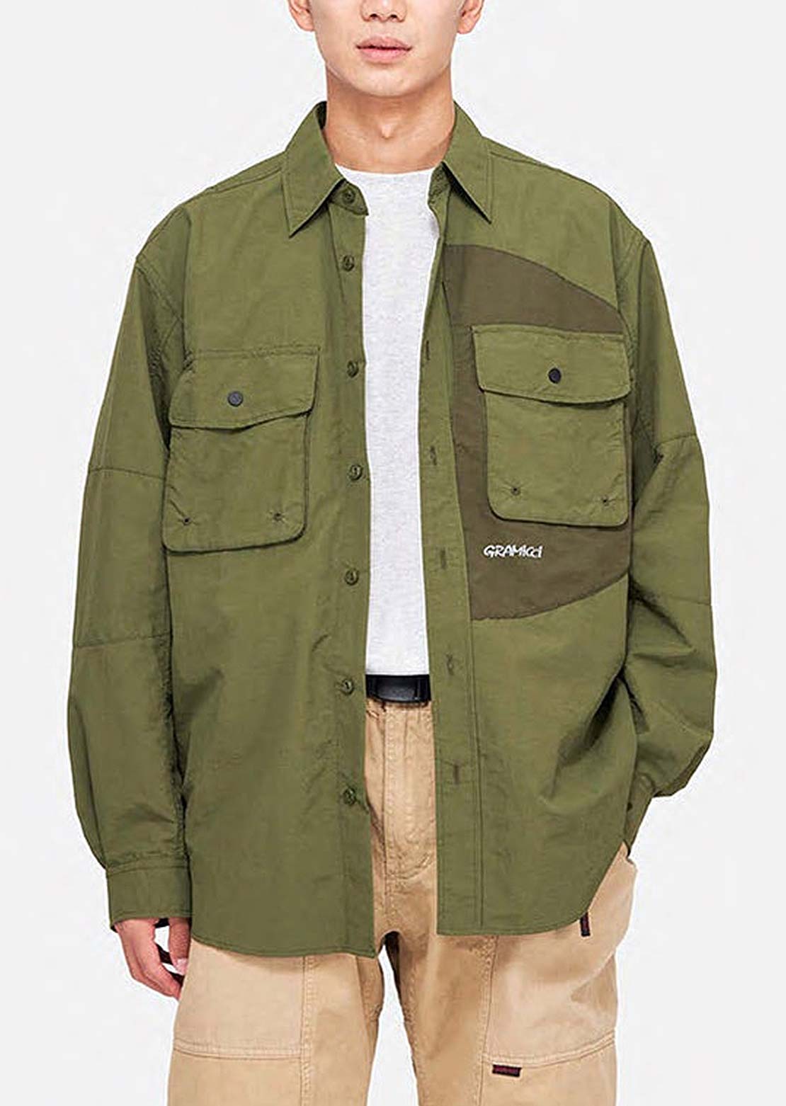 Gramicci Men&#39;s Nylon Brentwood Button Up Shirt Olive