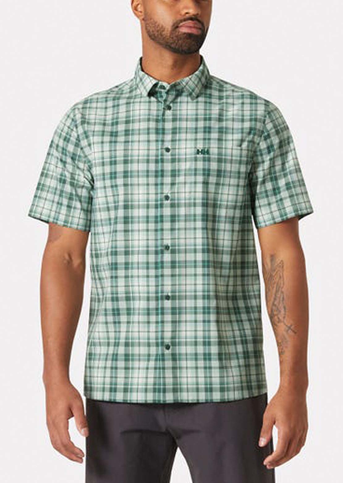 Helly Hansen Men's Fjord QD 2.0 Button Up Shirts Green Mist Shore Plaid