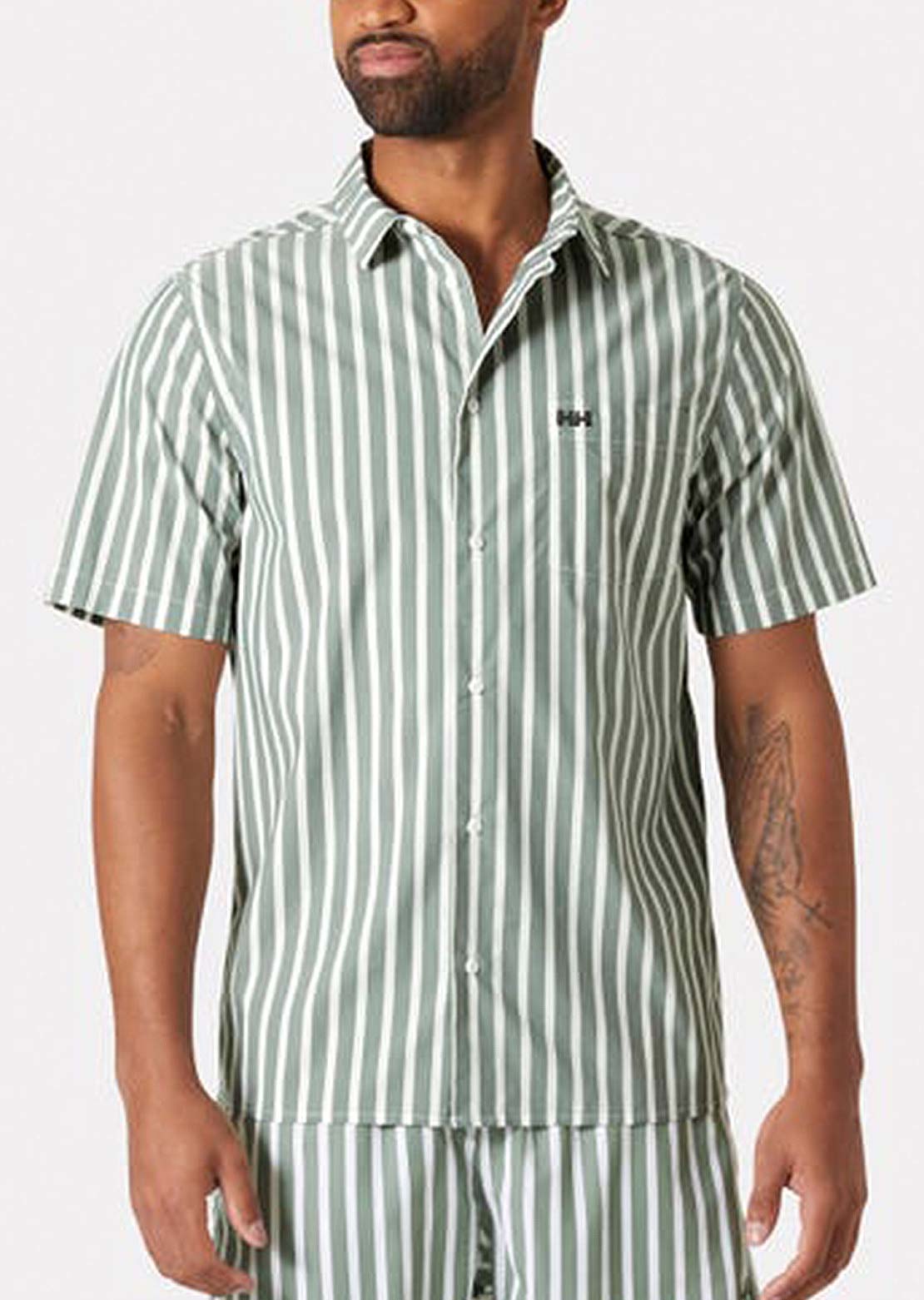 Helly Hansen Men's Fjord QD 2.0 Button Up Shirts Jungle Green Stripe