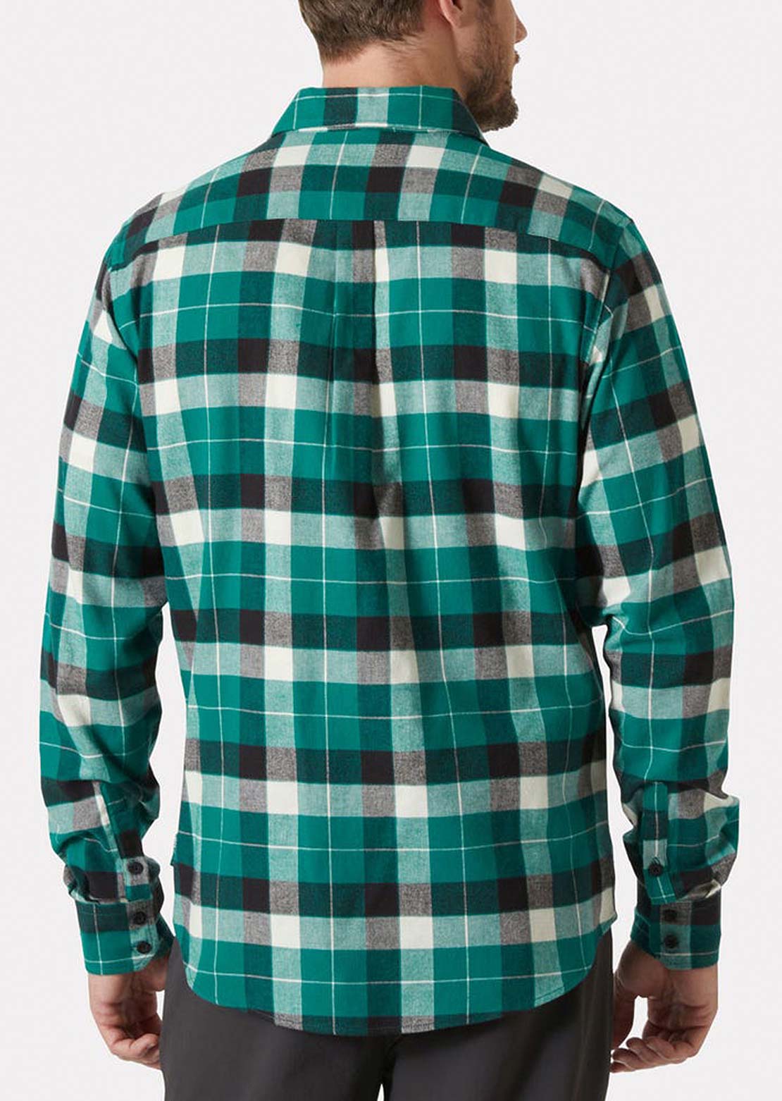 Helly Hansen Men's Lokka Flannel Button Up Shirt Emerald Box Stripe Plaid