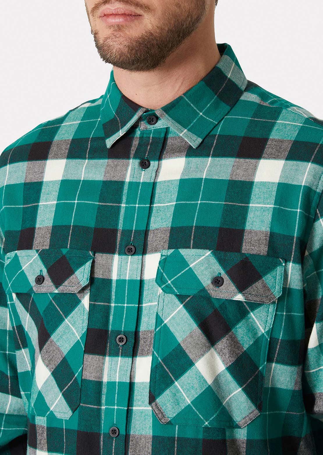 Helly Hansen Men's Lokka Flannel Button Up Shirt Emerald Box Stripe Plaid