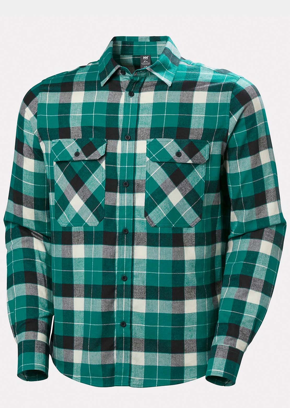 Helly Hansen Men's Lokka Flannel Button Up Shirt Emerald Box Stripe Plaid