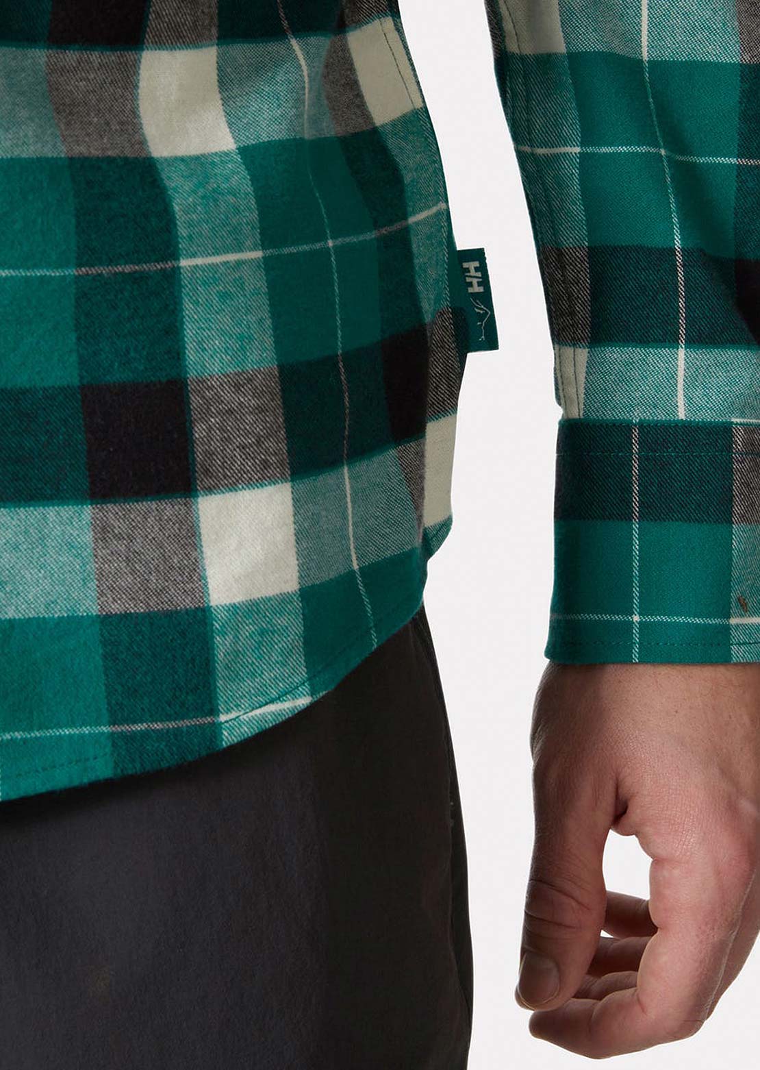 Helly Hansen Men's Lokka Flannel Button Up Shirt Emerald Box Stripe Plaid