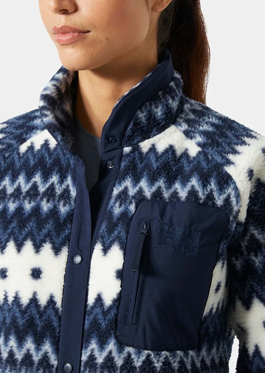 Helly Hansen Women's Imperial Printed Pile Snap Top Navy Nordic AOP