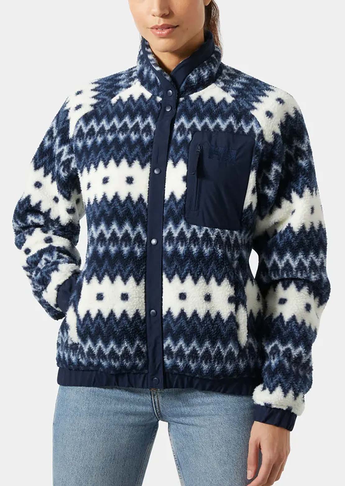 Helly Hansen Women's Imperial Printed Pile Snap Top Navy Nordic AOP