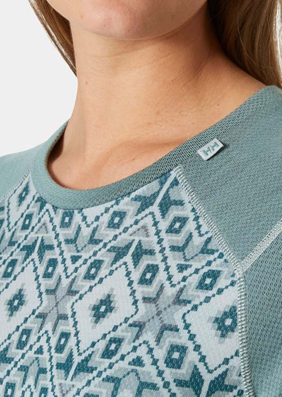 Helly Hansen Women's Lifa Merino Midweight Crew Long Sleeve Green Mist Mountain Camo A