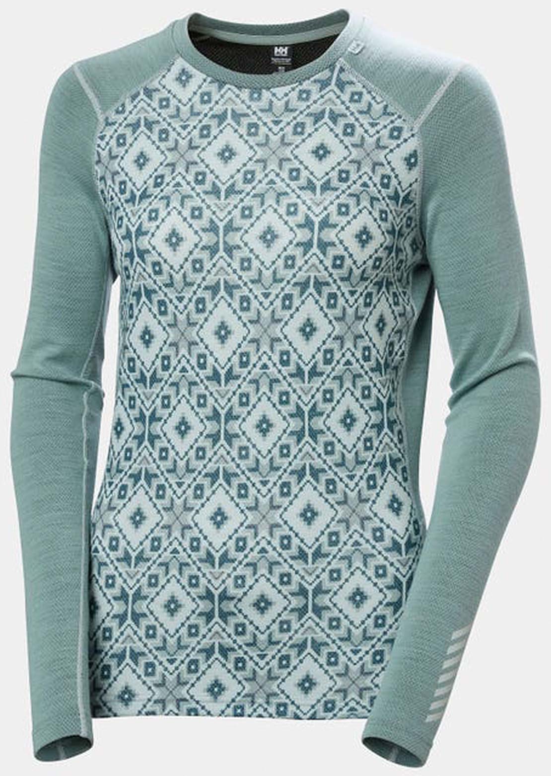 Helly Hansen Women's Lifa Merino Midweight Crew Long Sleeve Green Mist Mountain Camo A