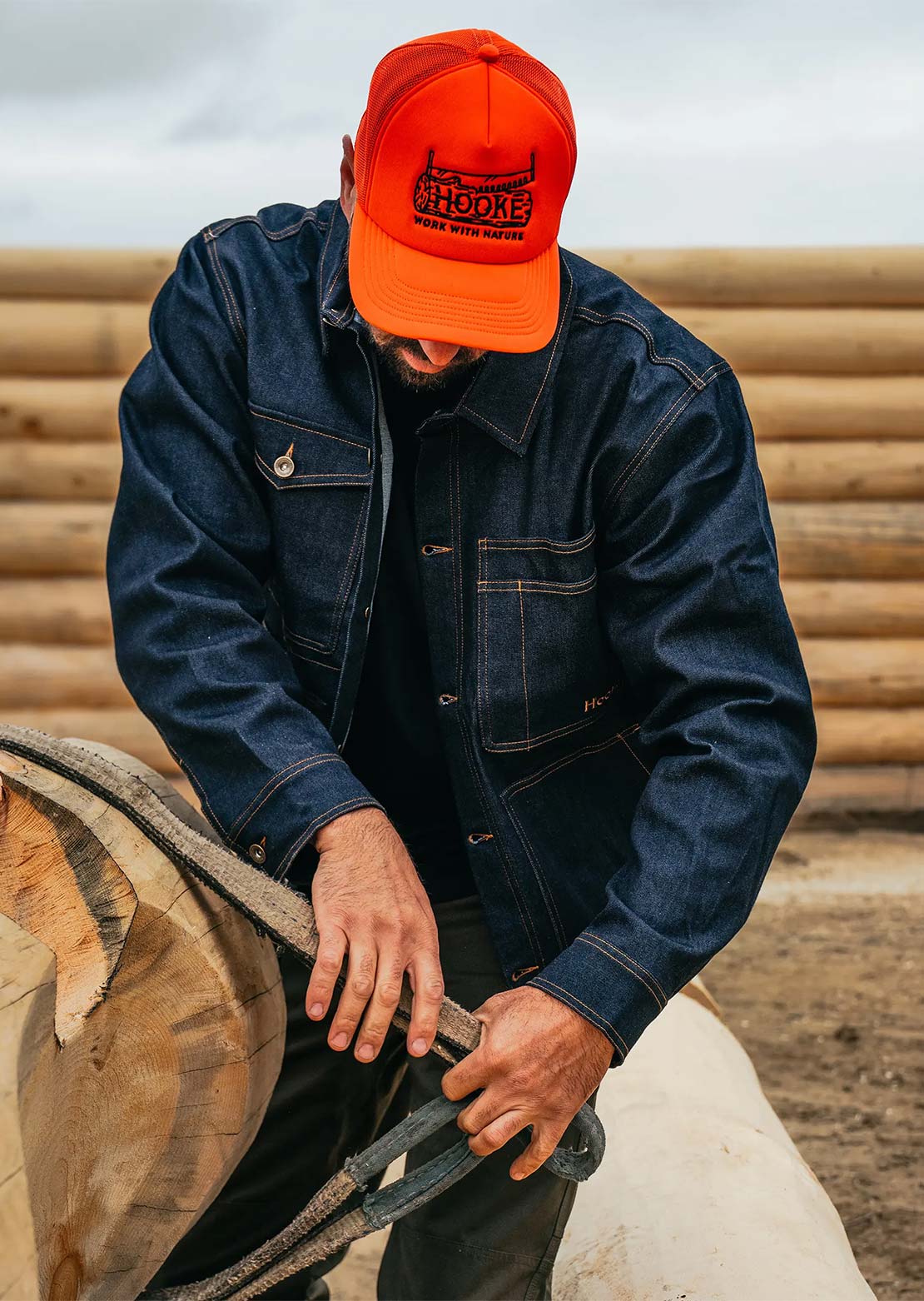 Hooké Men's Denim Trucker Work Jacket Blue Denim