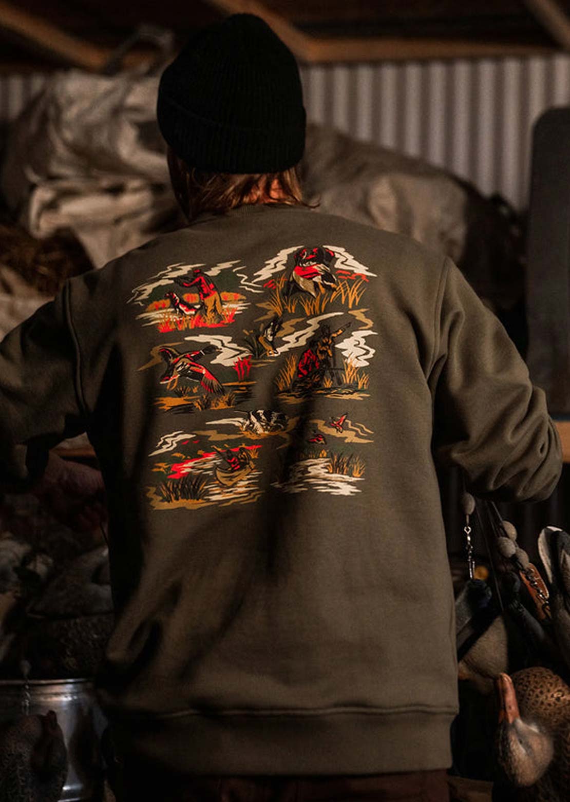 Hooké Men's Duck Hunting Crewneck Sweatshirt Burnt Olive