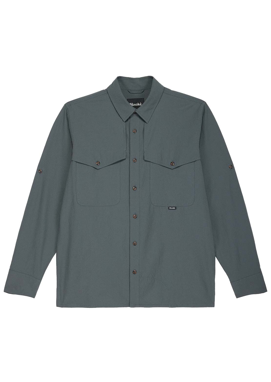 Hooké Men's Fly Fishing Button Up Shirt Dark Slate