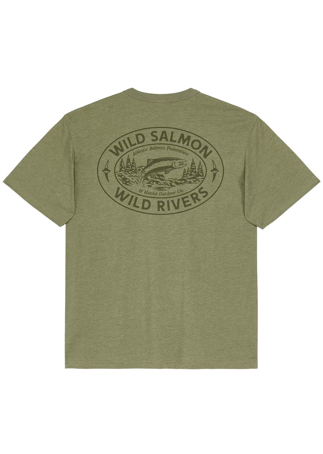 Hooké Men's Wild Salmon Wild Rivers T-Shirt Heather Burnt Olive
