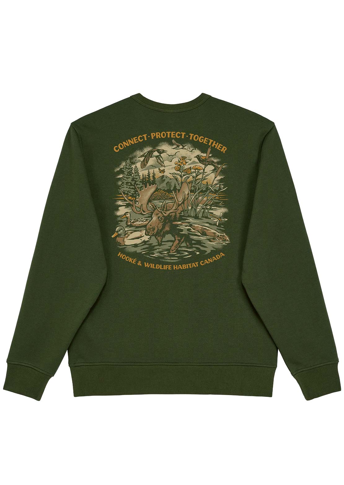 Hooké Men's Wildlife Habitat Canada Crewneck Sweater Dark Green