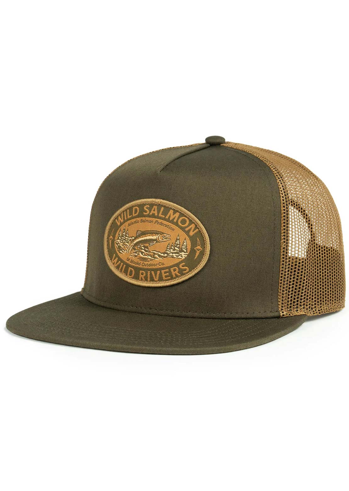 Hooké Unisex Wild Salmon Wild Rivers Trucker Cap Dark Olive & Sepia