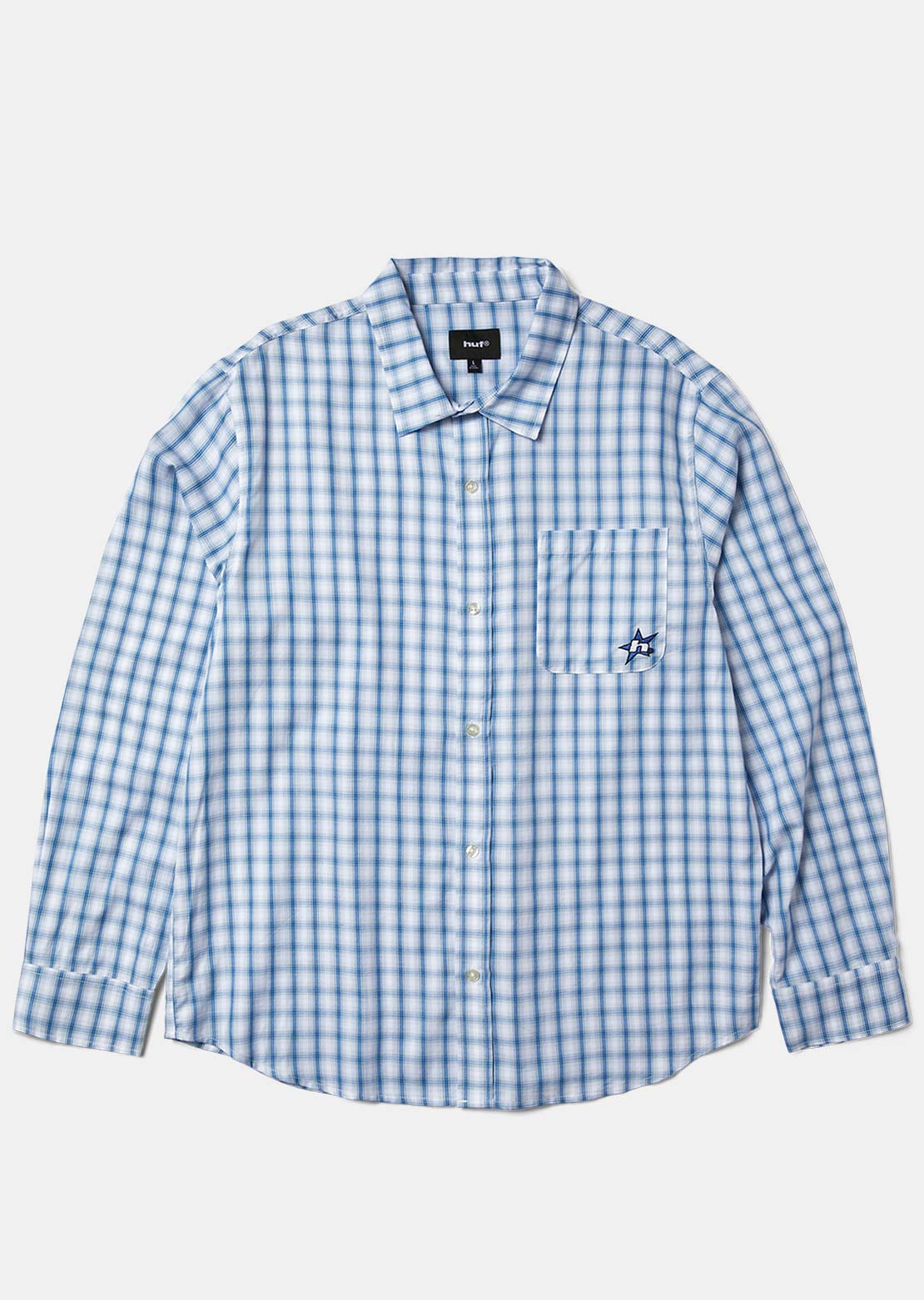 HUF Men's H Star Long Sleeve Plaid Button Up Shirt Light Blue