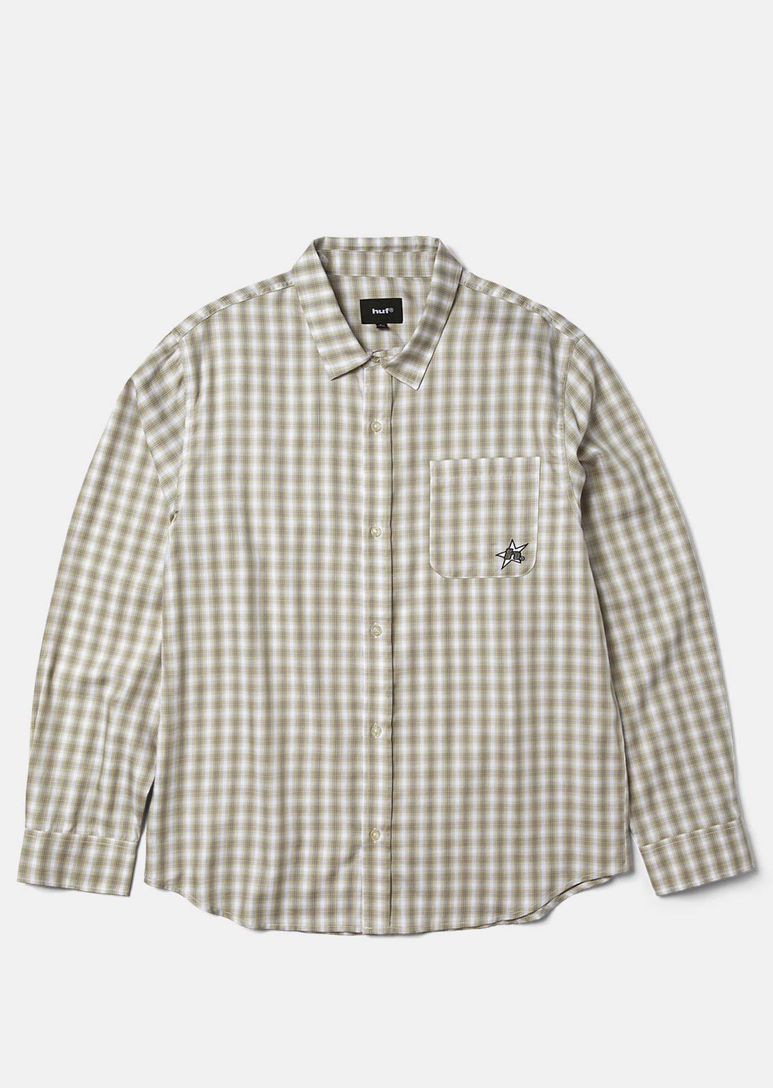 HUF Men's H Star Long Sleeve Plaid Button Up Shirt Putty