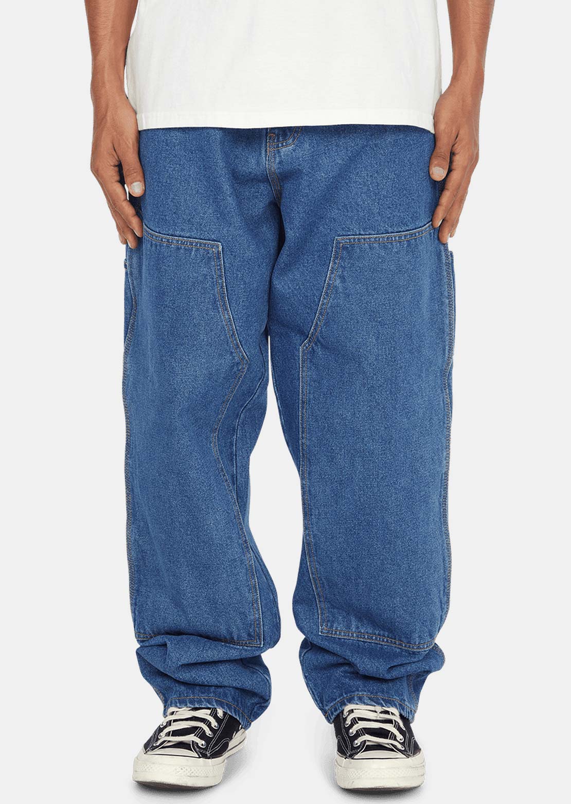 HUF Men's Kinda Loose Double Knees Pants Stone Wash Indigo