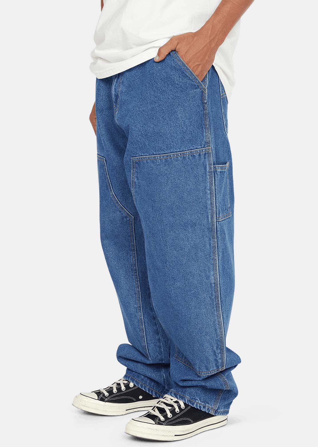 HUF Men's Kinda Loose Double Knees Pants Stone Wash Indigo