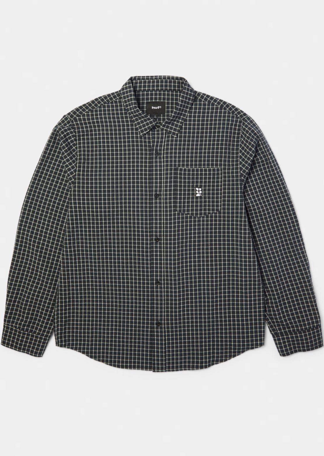 HUF Men's Megablast Long Sleeve Button Up Shirt Black