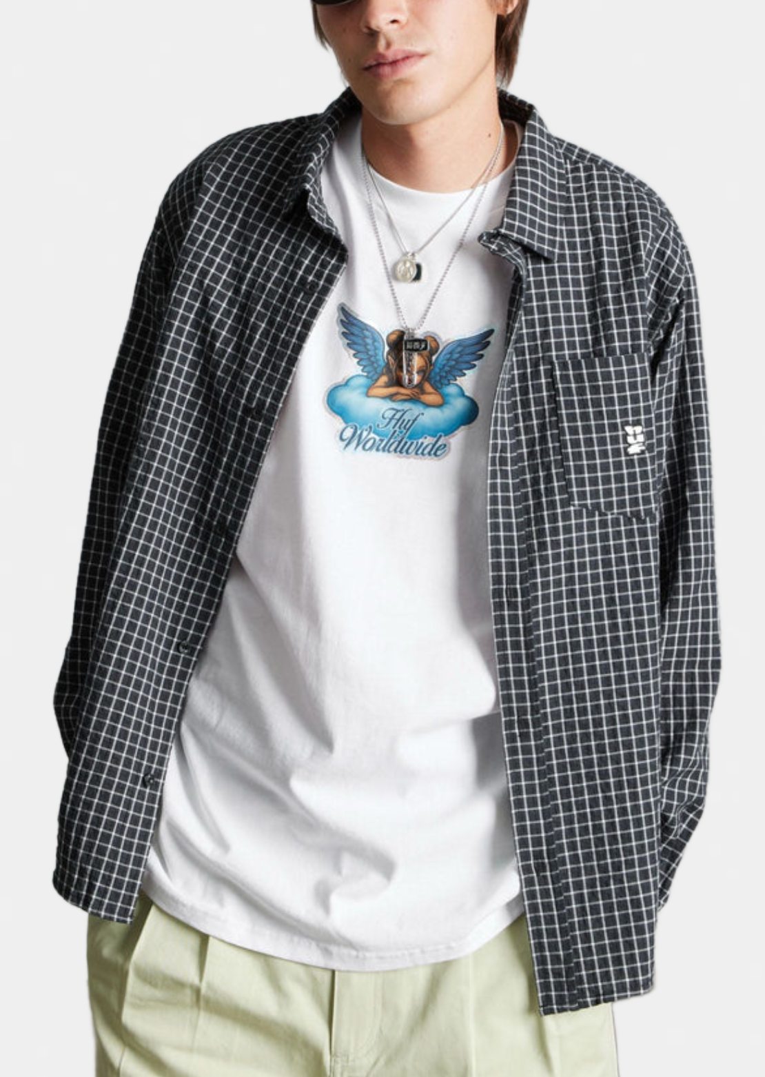HUF Men's Megablast Long Sleeve Button Up Shirt Black