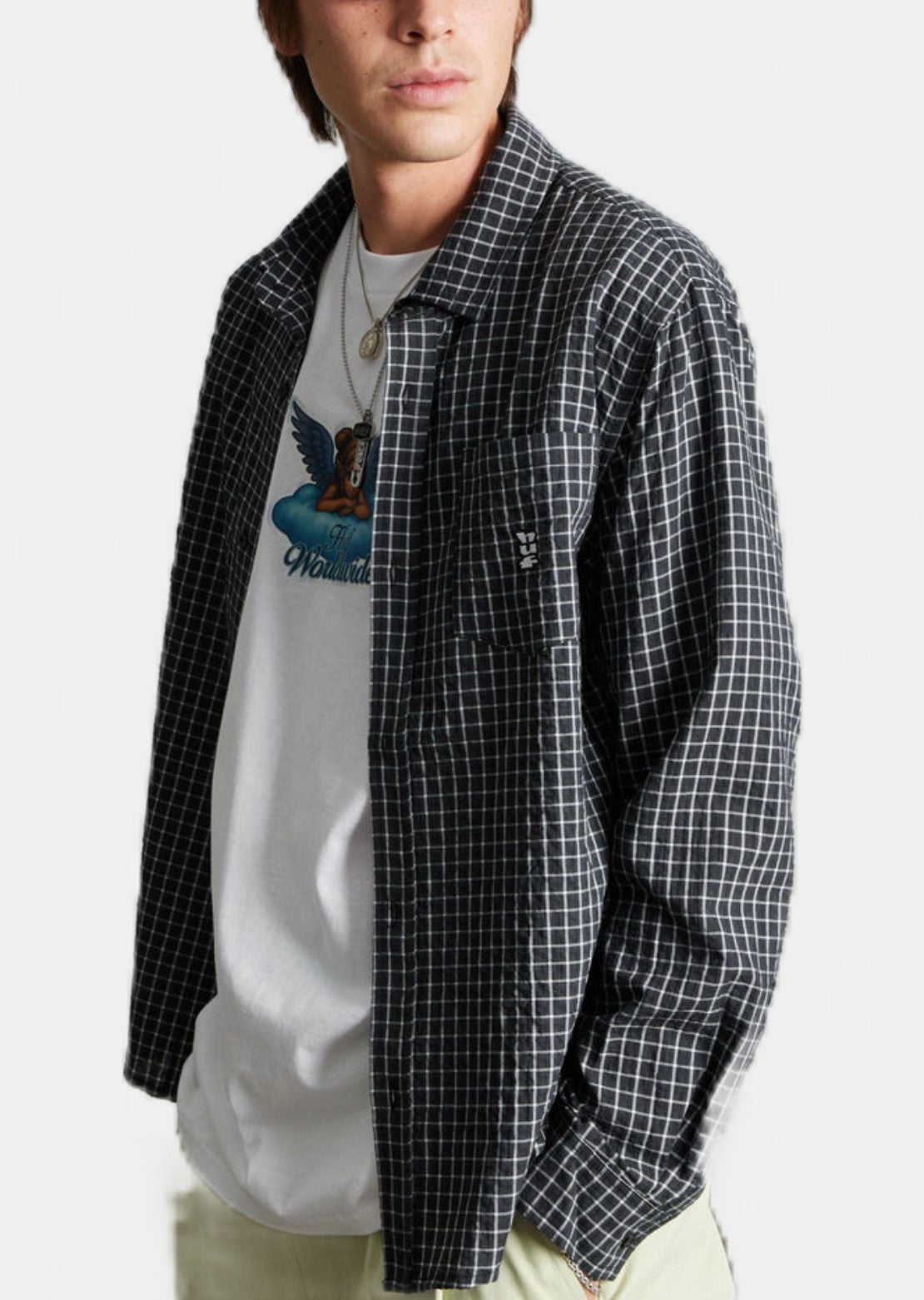 HUF Men's Megablast Long Sleeve Button Up Shirt Black