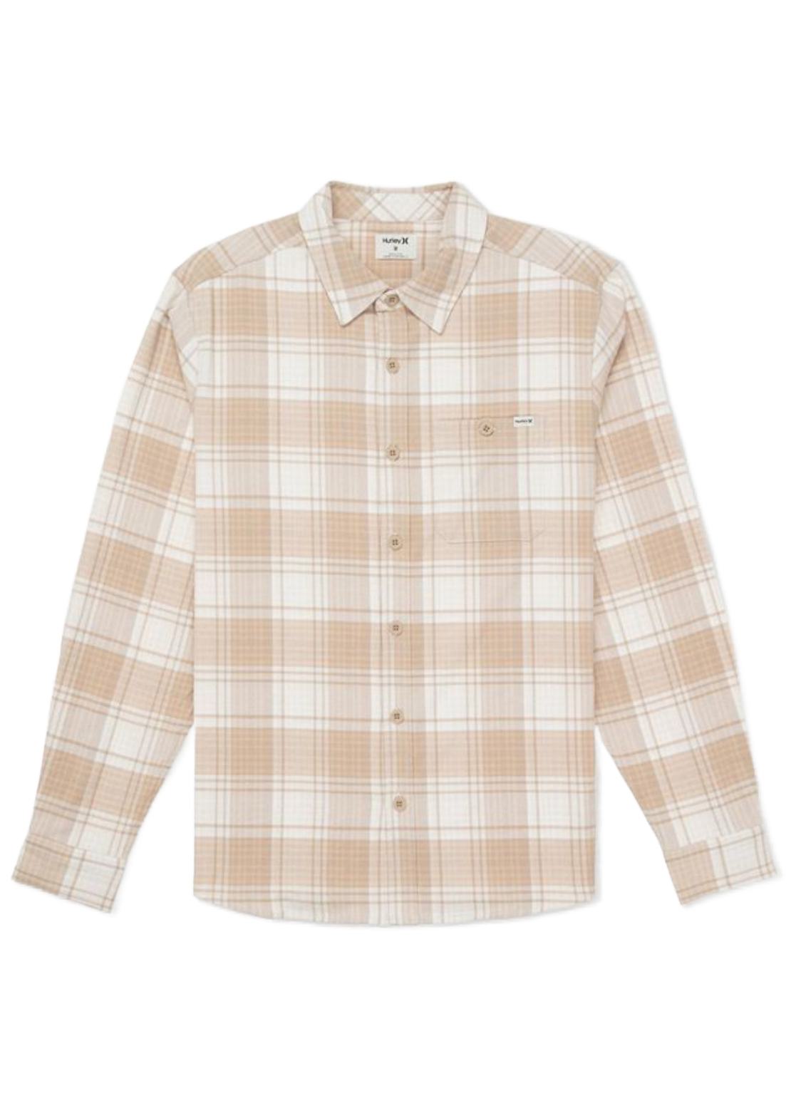 Hurley Men's Portland Stretch Flannel Button Up Shirt Khaki