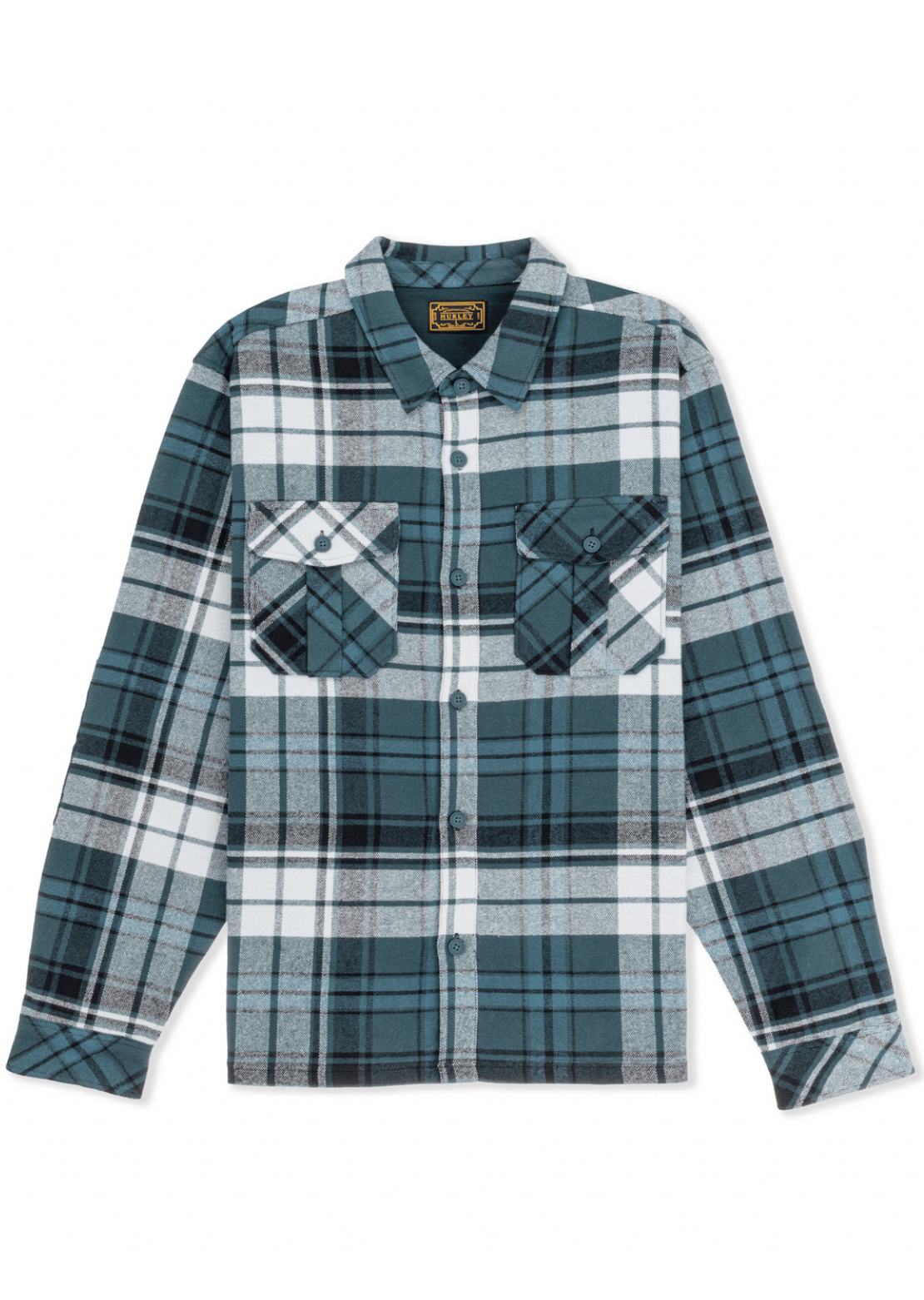 Hurley Men's Santa Cruz Seaside Flannel Button Up Shirt Armored Navy