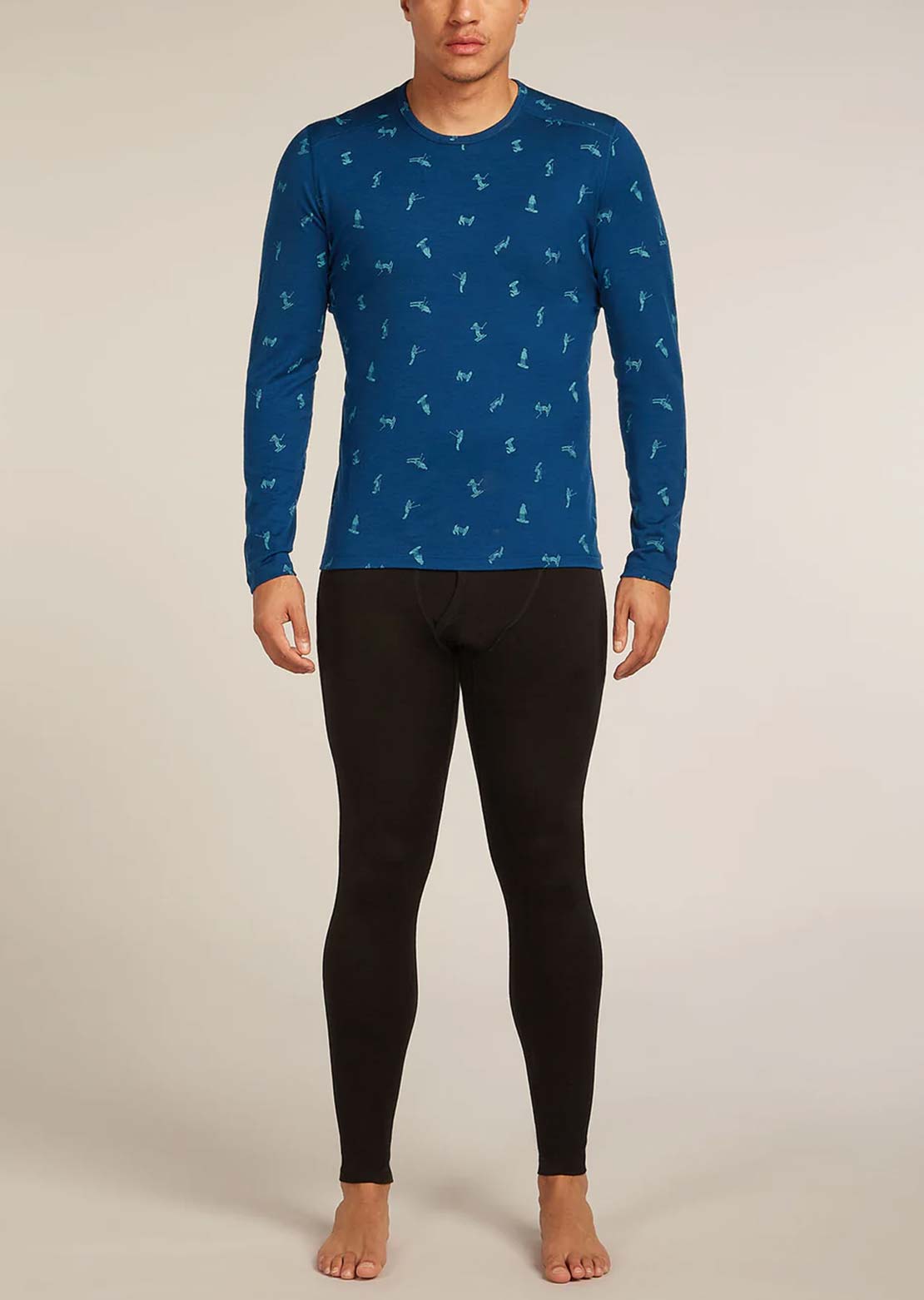Icebreaker Men's Merino 200 Oasis GRX2 Long Sleeve Crewe Thermal Top Atlantis/Topaz/Aop