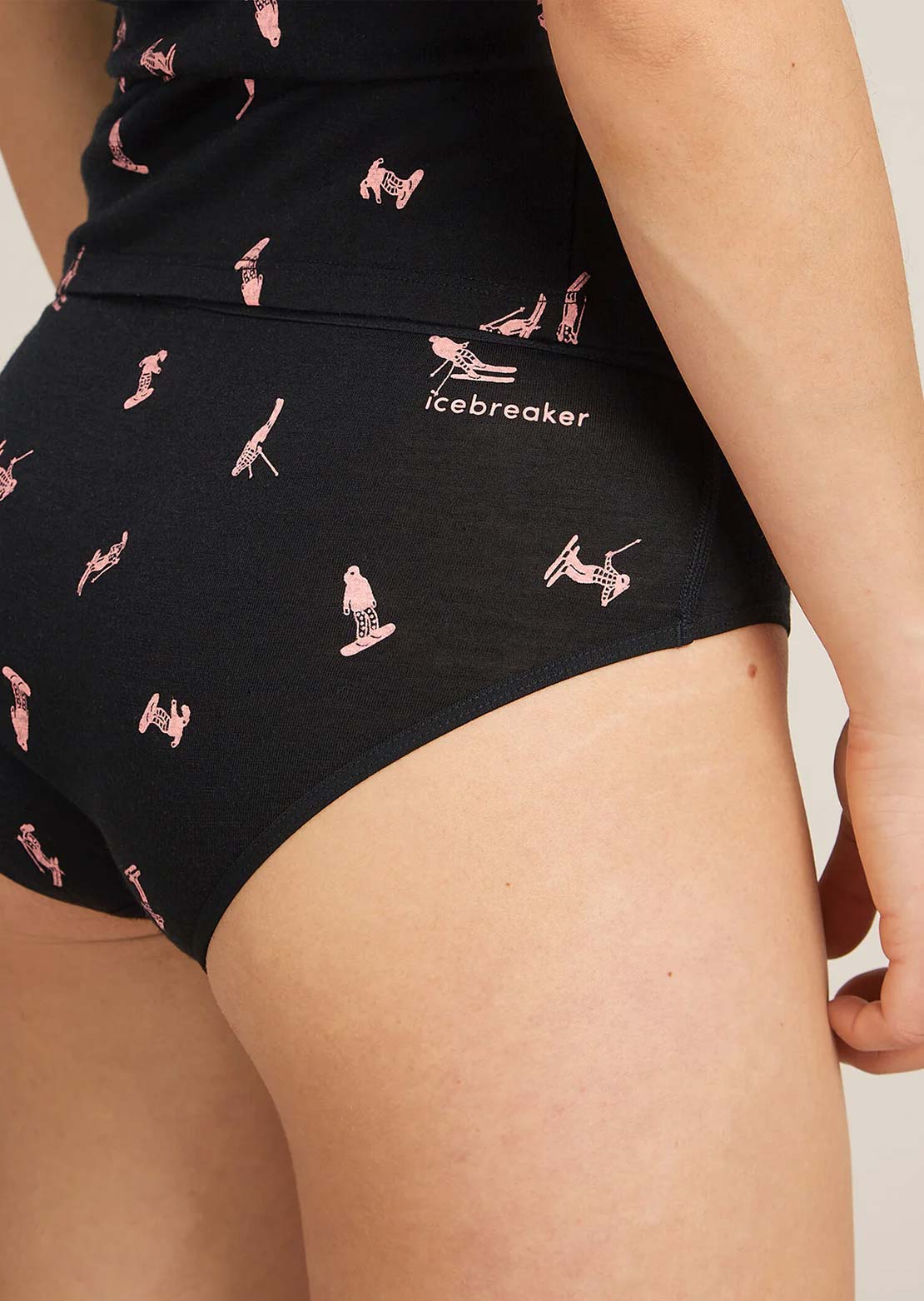 Icebreaker Women's Merino 150 Siren Hipkini Snow Day Bottom Black/Acid Pink/Aop