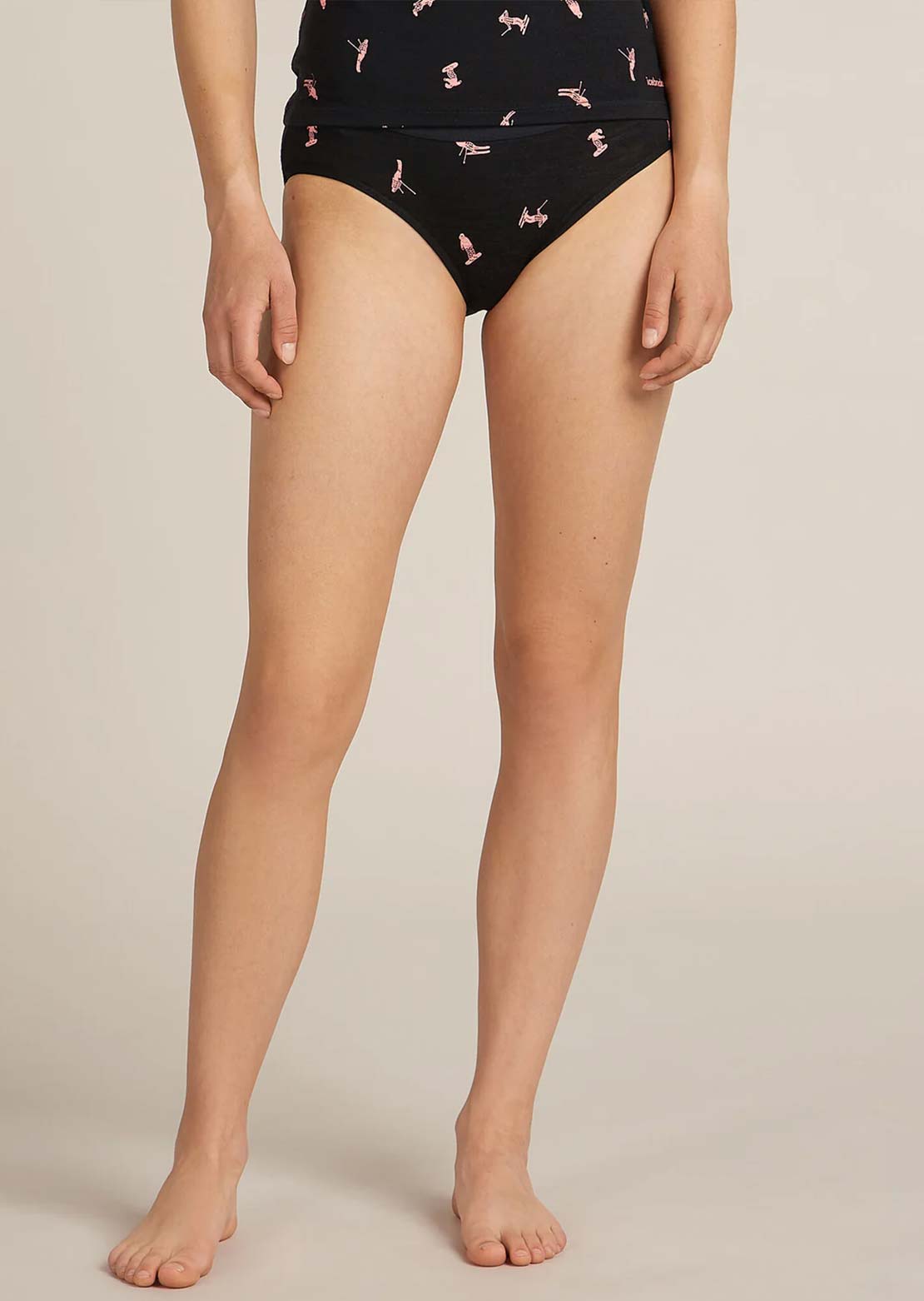 Icebreaker Women's Merino 150 Siren Hipkini Snow Day Bottom Black/Acid Pink/Aop