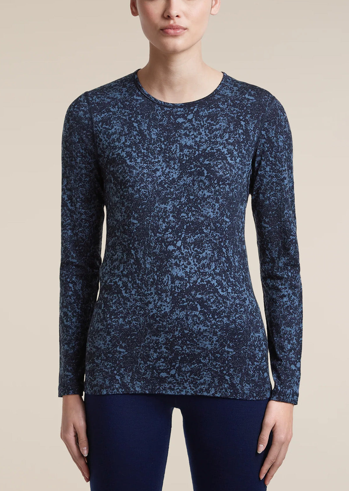 Icebreaker Women's Merino 200 Oasis Moss Bloom AOP Crewe Long Sleeve Midnight Navy/Dawn/AOP