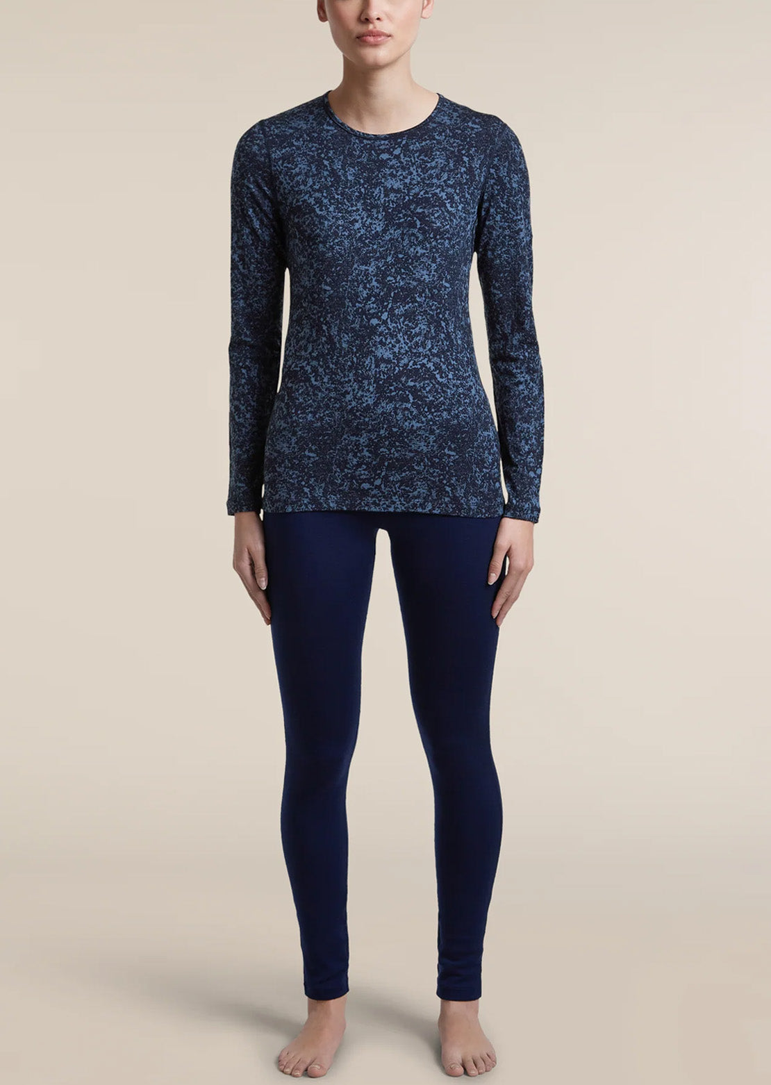 Icebreaker Women's Merino 200 Oasis Moss Bloom AOP Crewe Long Sleeve Midnight Navy/Dawn/AOP