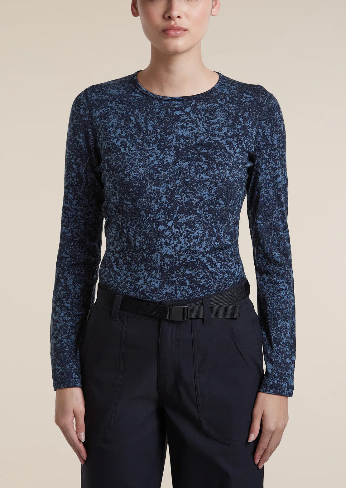 Icebreaker Women's Merino 200 Oasis Moss Bloom AOP Crewe Long Sleeve Midnight Navy/Dawn/AOP