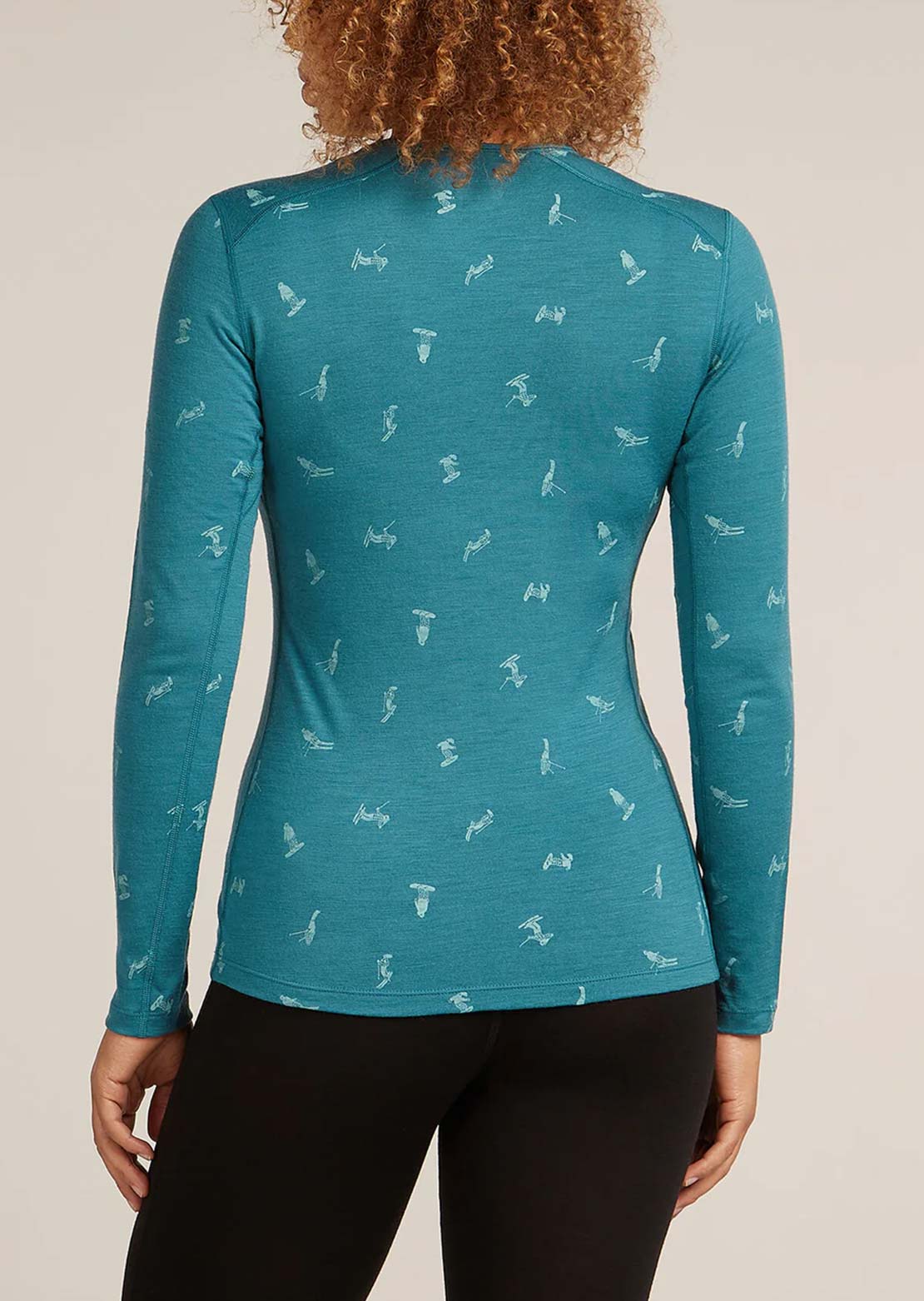 Icebreaker Women's Merino 200 Oasis Snow Day Longsleeve Crew Thermal Top Topaz/Hydro/Aop