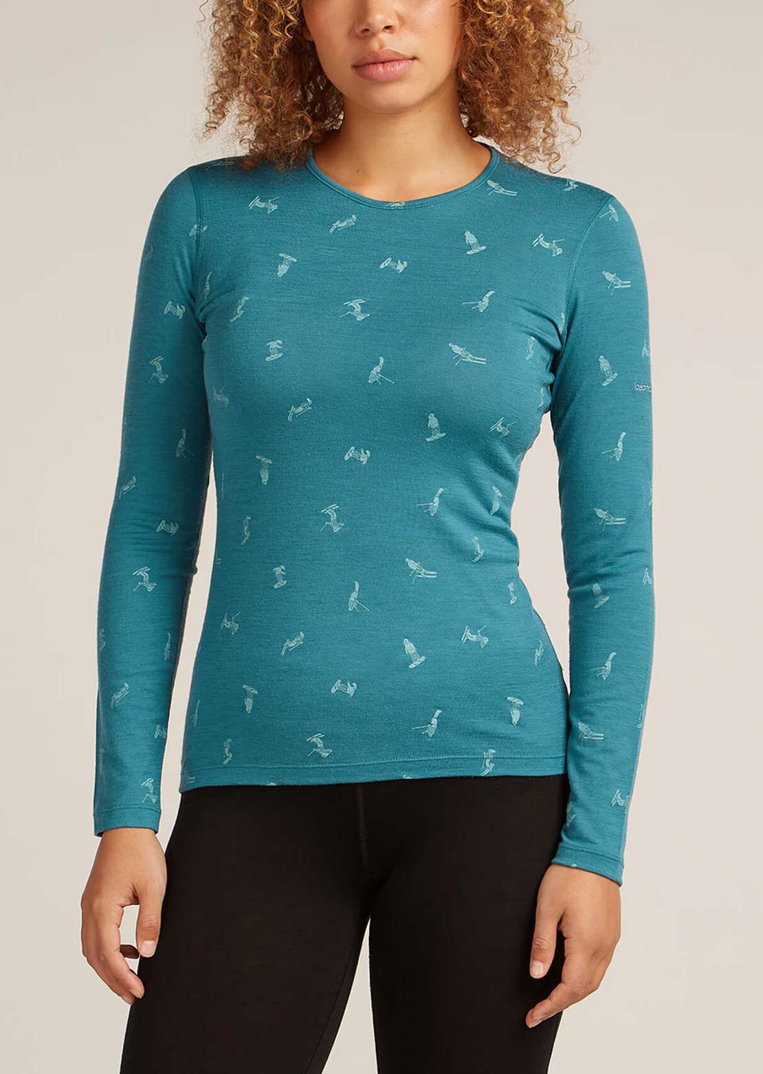 Icebreaker Women's Merino 200 Oasis Snow Day Longsleeve Crew Thermal Top Topaz/Hydro/Aop