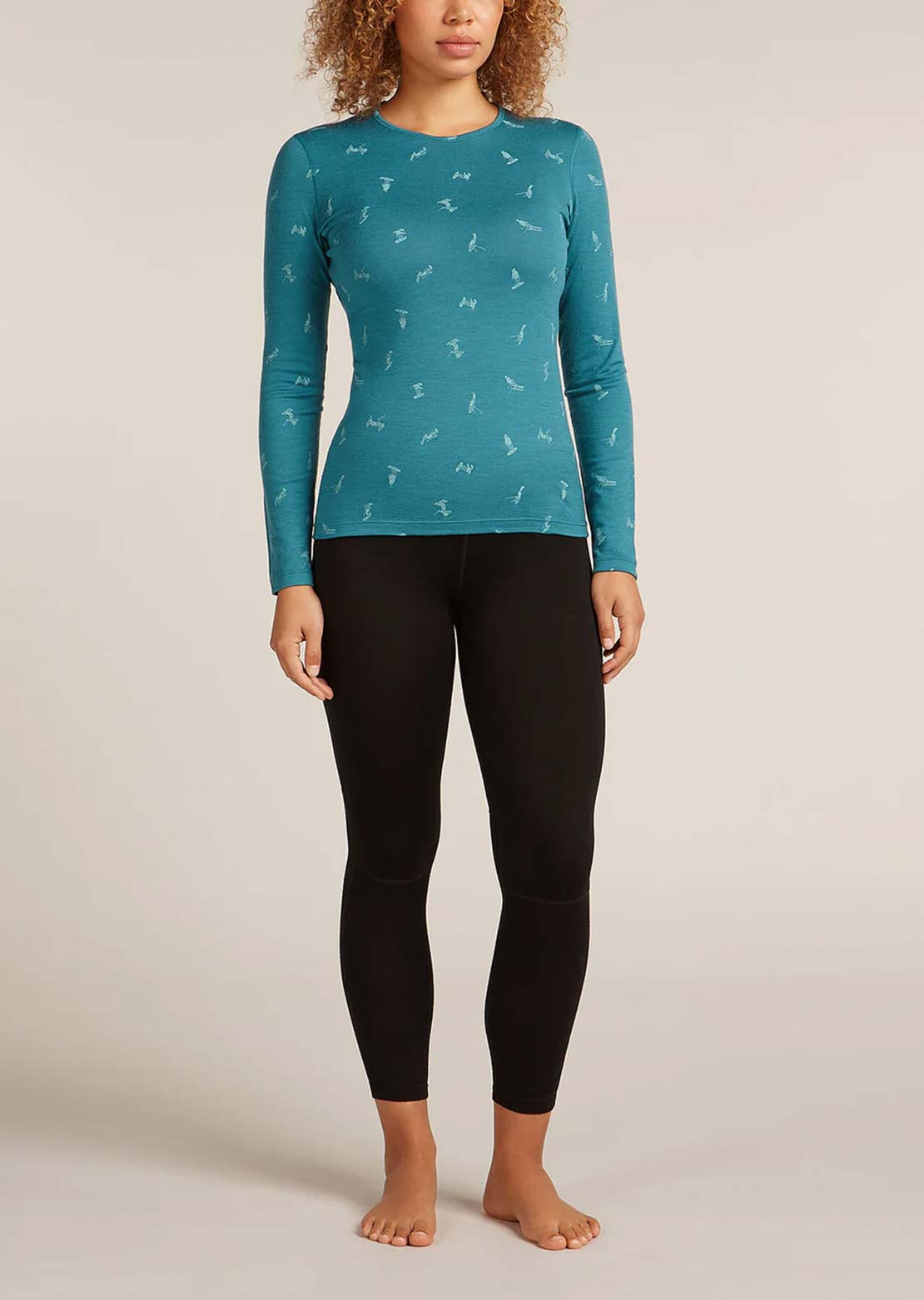 Icebreaker Women's Merino 200 Oasis Snow Day Longsleeve Crew Thermal Top Topaz/Hydro/Aop