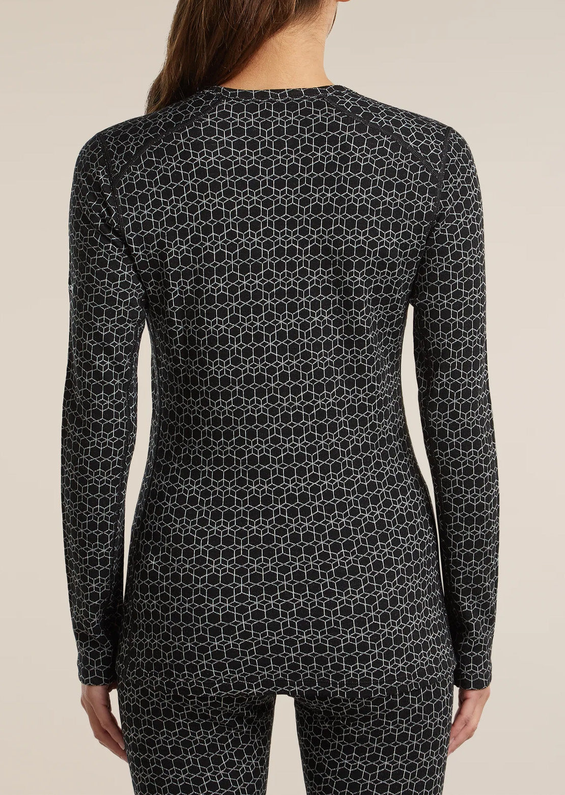 Icebreaker Women's Merino 260 Oasis Vertex Alpine Geo Crewe Long Sleeve Black/Snow/J