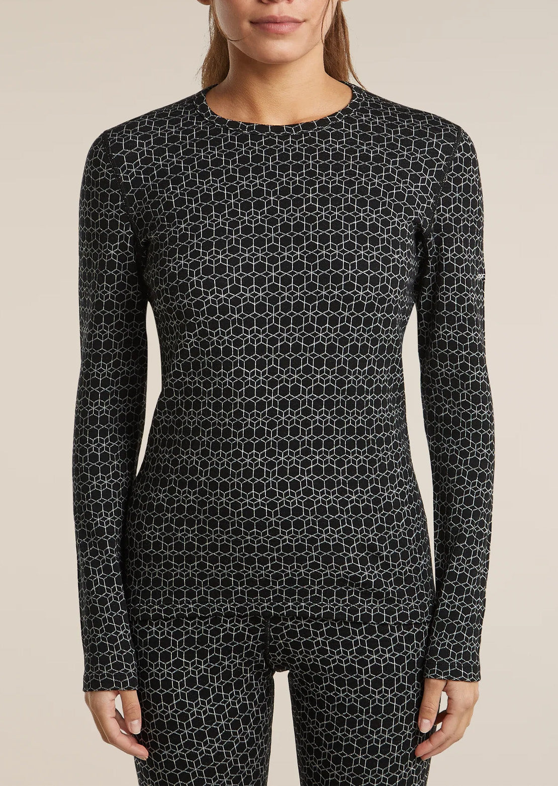 Icebreaker Women's Merino 260 Oasis Vertex Alpine Geo Crewe Long Sleeve Black/Snow/J
