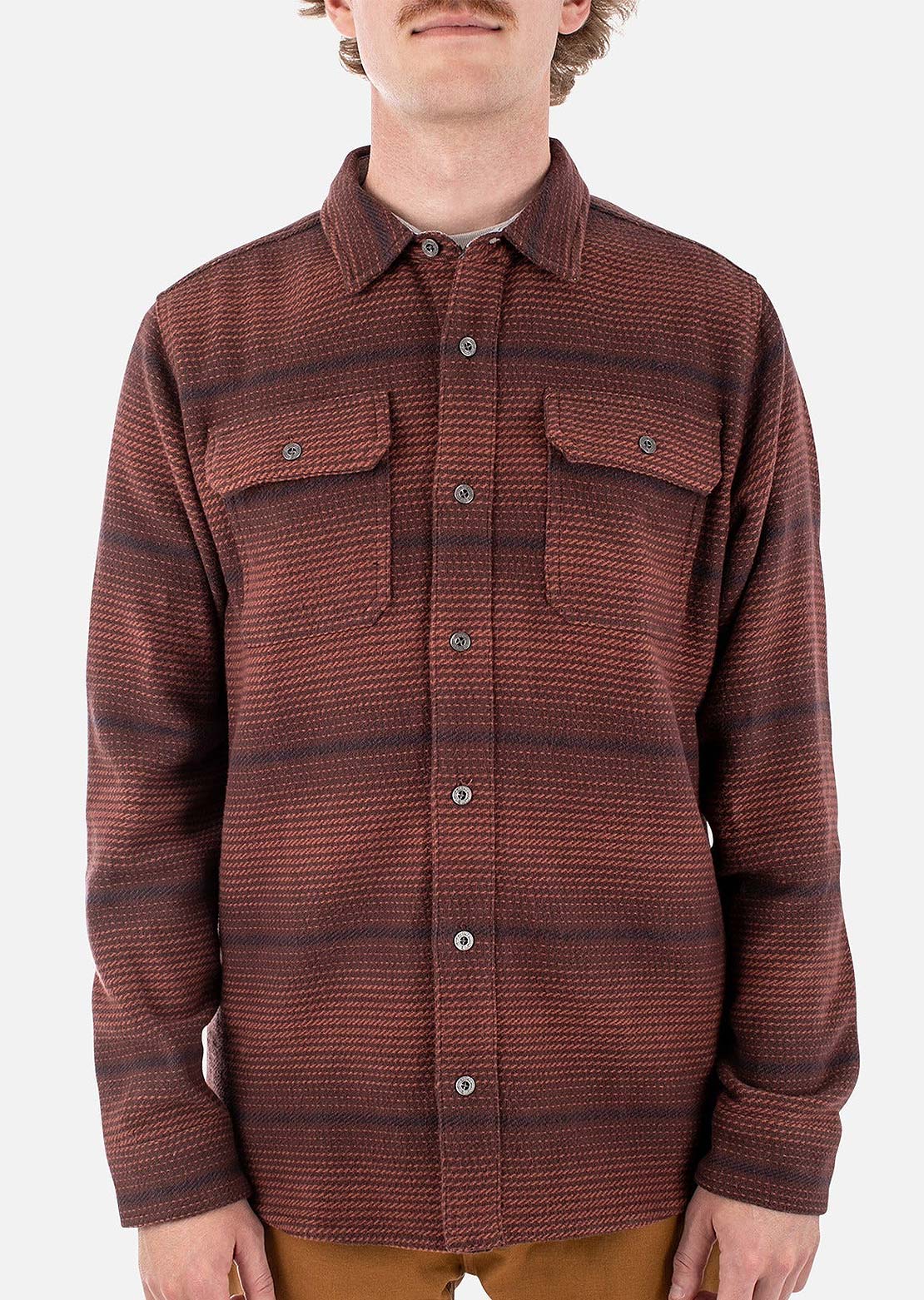 Jetty Men&#39;s Horizon Flannel Button Up Shirt Oxblood Black