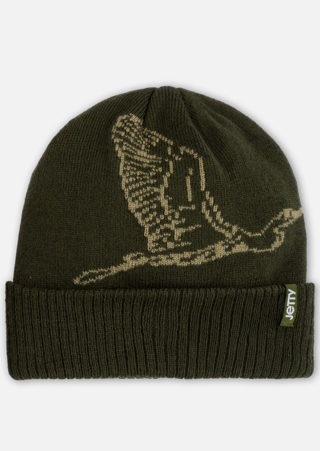 Jetty Unisex Egret Jacquard Beanie Olive