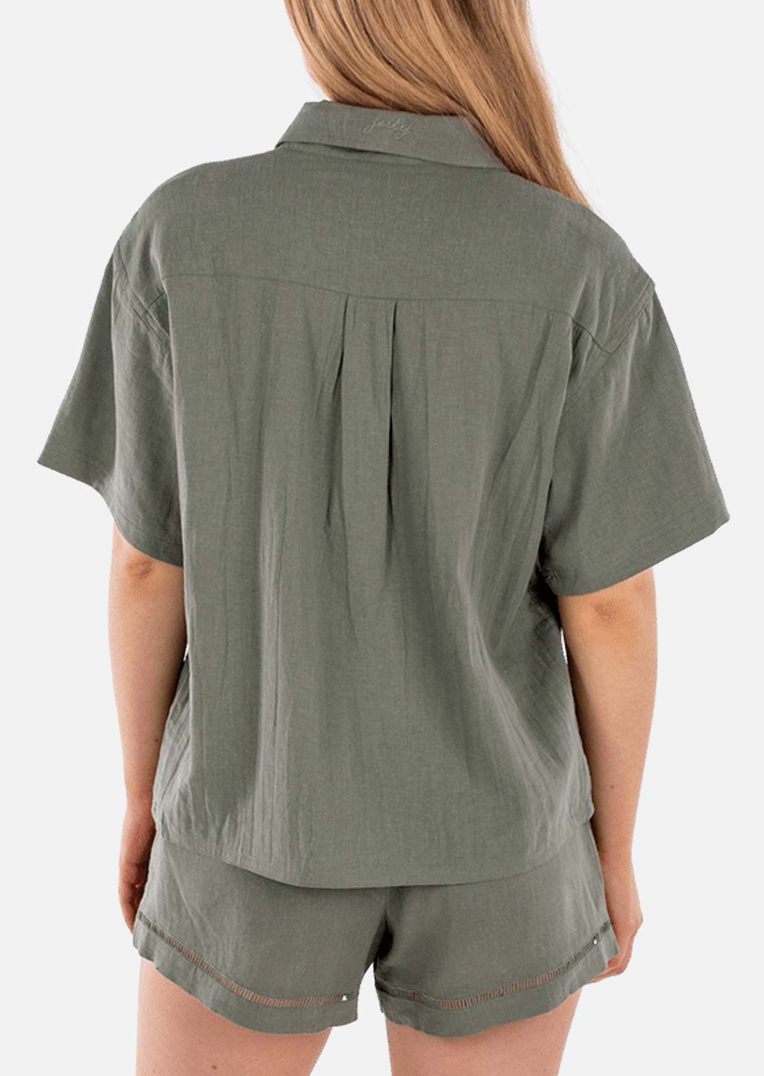 Jetty Women's Cape Cod Linen Button Up Shirt Agave